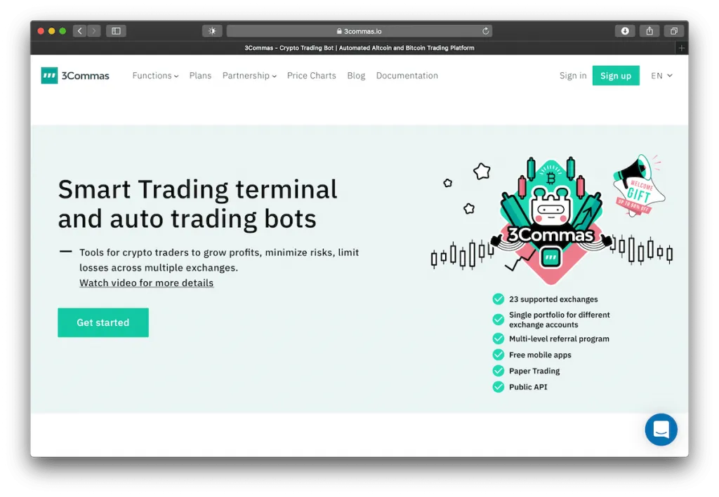Screenshot of 3Commas’ website