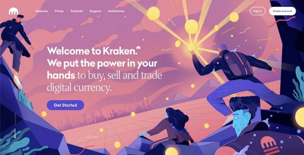 Screenshot of Kraken’s Homepage.