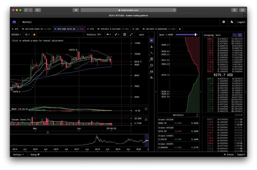 Screenshot showing Kraken Pro trading terminal