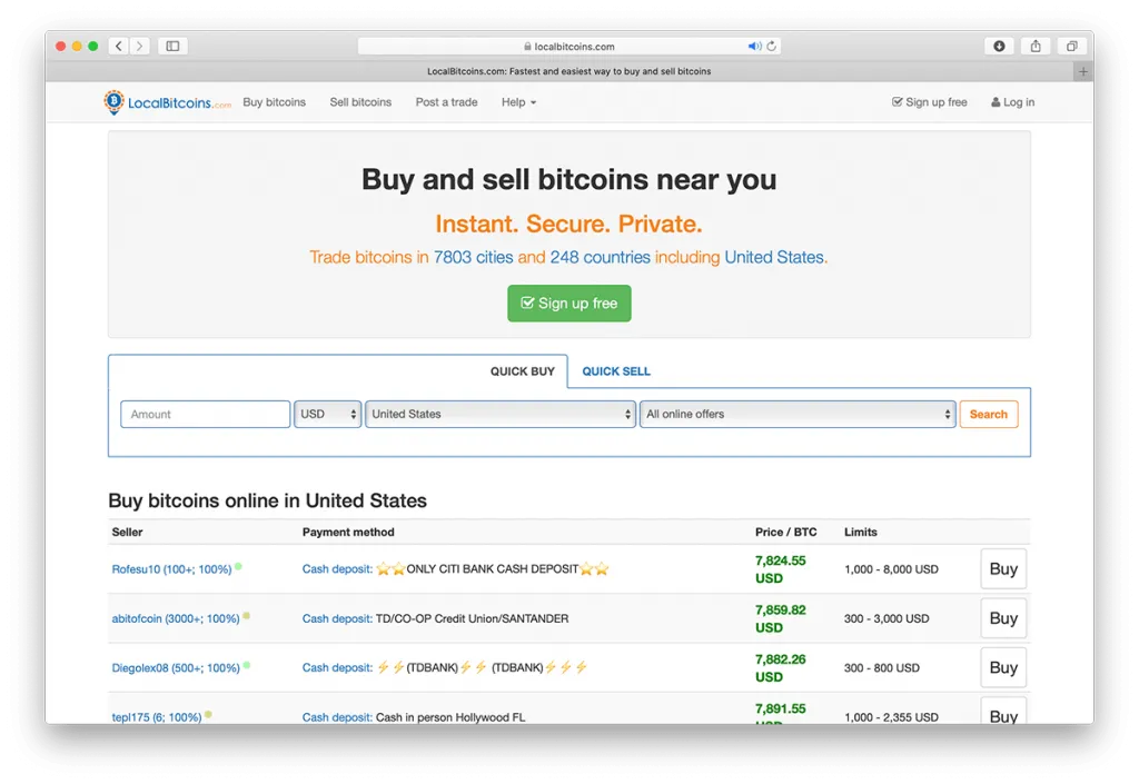 Screenshot of Localbitcoin.com website.