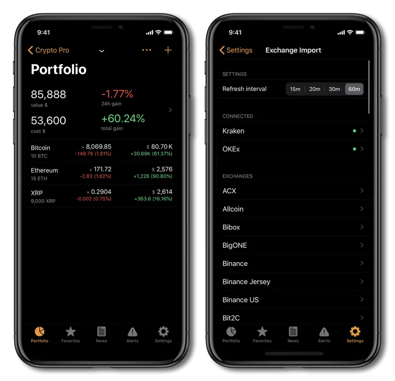 Screenshot of Crypto Pro, showing how to use the crypto portfolio tracking feature