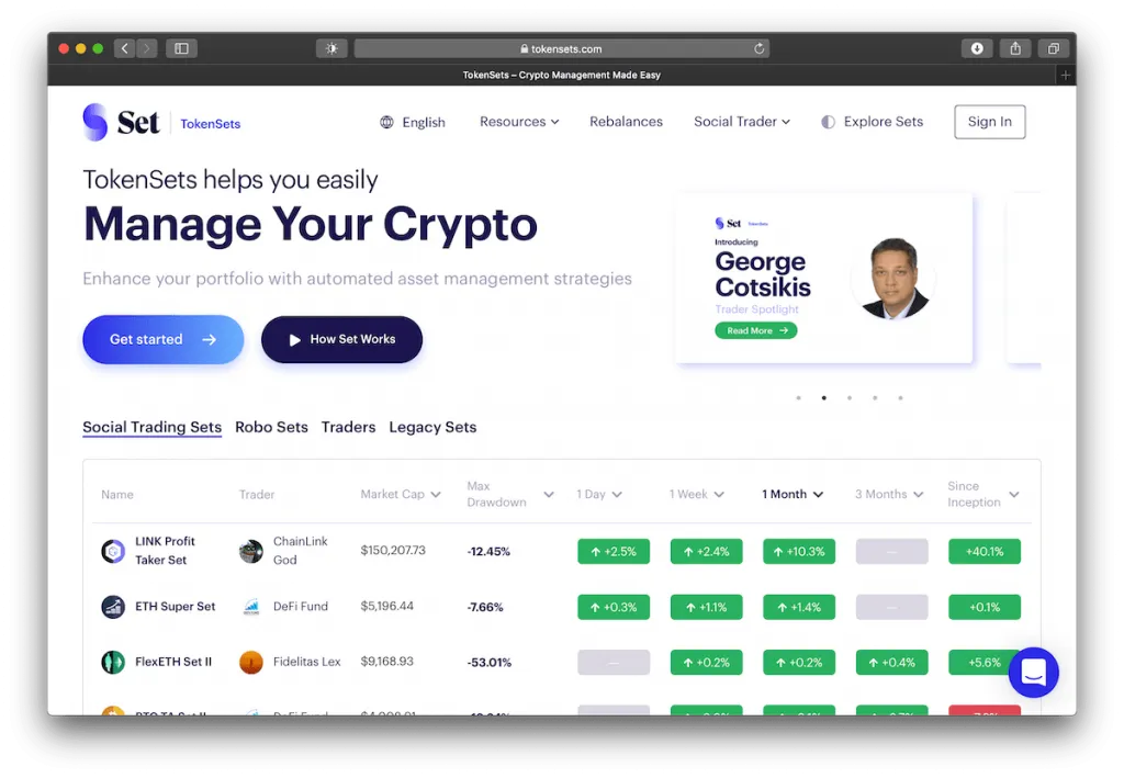 Screenshot of TokenSets’s website