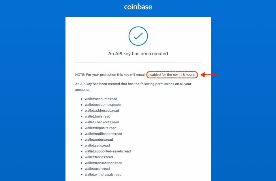 coinbase api key disabled