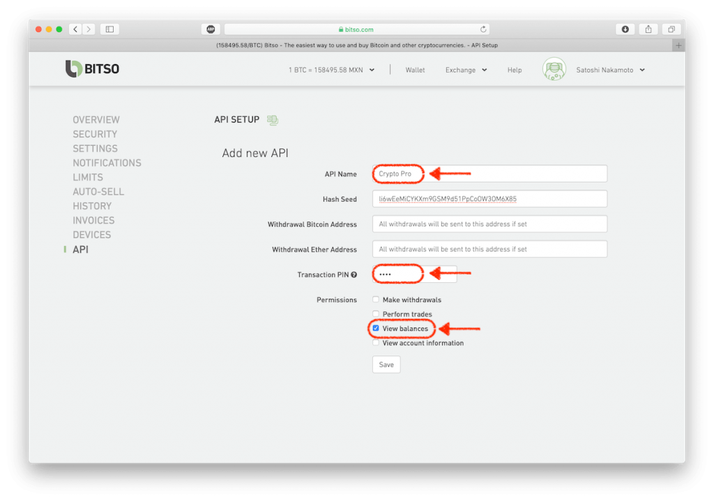 Bitso API permissions