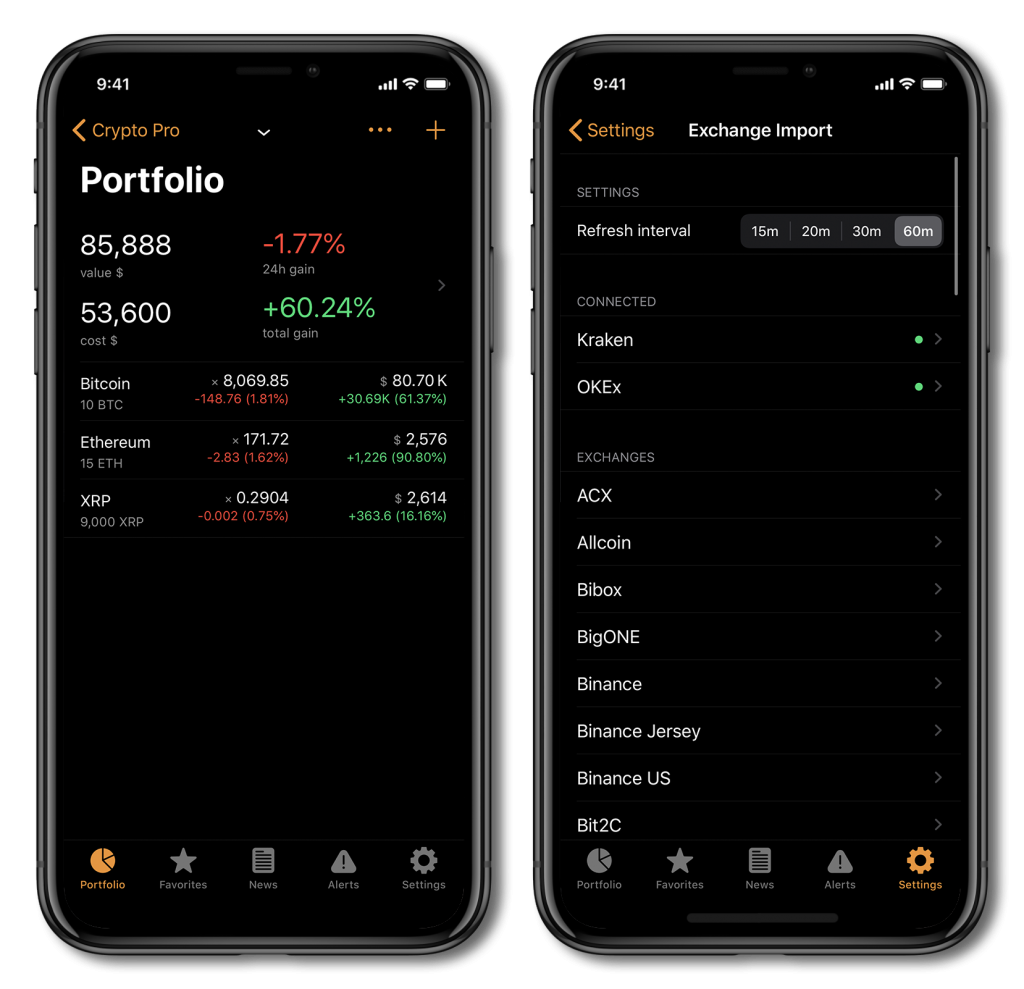 Screenshot of Crypto Pro, showing how to use the crypto portfolio tracking feature