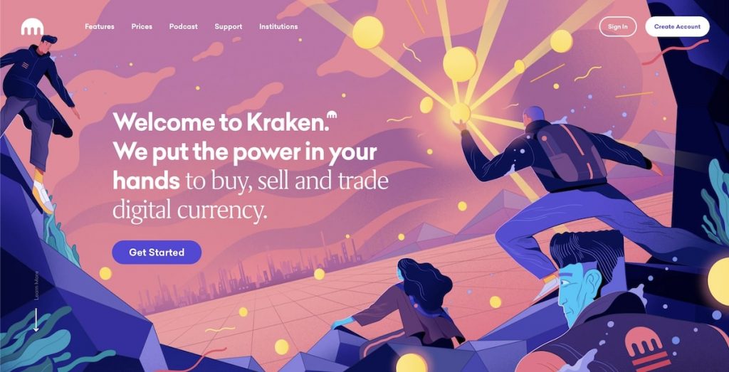 Screenshot of Kraken's Homepage.