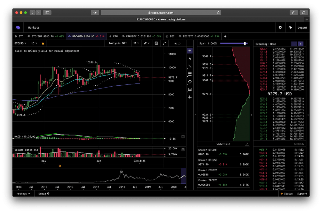 Screenshot showing Kraken Pro trading terminal