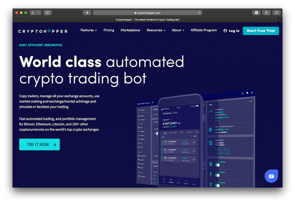 Screenshot of Cryptohopper's website