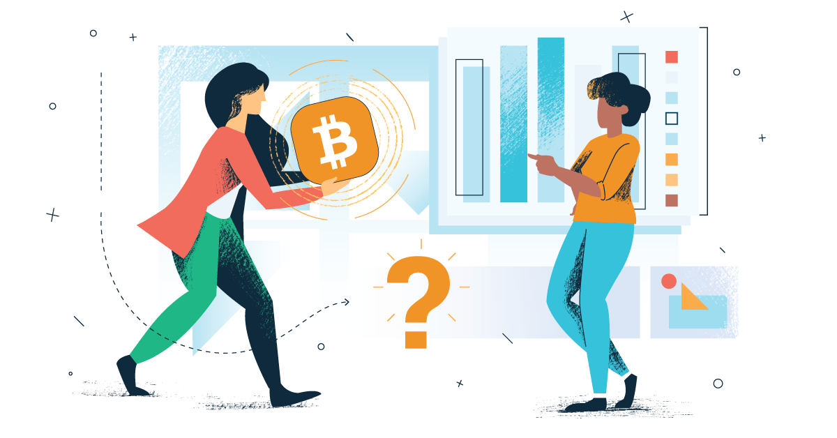 woman holding a bitcoin icon